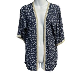 Raga Kimono Top Womens Small Paisley Print Open Front Embellished Duster NEW